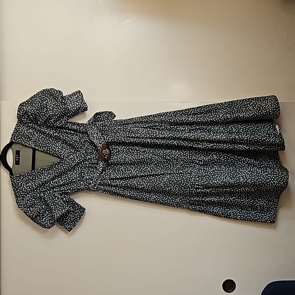 OPT Green Papin Short Balloon Sleeves Belted Midi Sundress Small Polka Dots - Picture 2 of 16